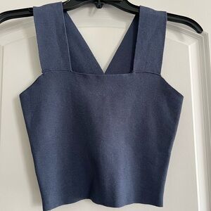 Navy Knit Wide Band Tank with V Back